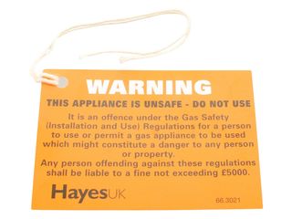 HAYES 66.3021 WARNING UNSAFE APPLIANCE TAGS (PACK OF 10)