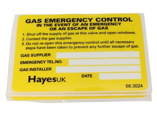 HAYES 663024 GAS EMERGENCY CONTROL LABELS (PACK OF 10)