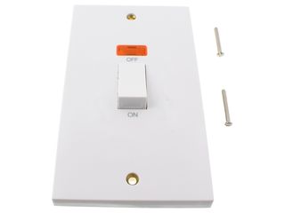 POLAR 45A 2 GANG DP SWITCH WITH WHITE ROCKER & NEON