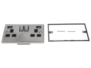 DECO VPSC580BK 13AINGOT 2GANG SWITCH SOCKETS TWIN 2.1A USB OUTLETS BLK