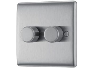 BG NBS82 BRUSHED STEEL 400W 2 GANG 2 WAY PUSH DIMMER