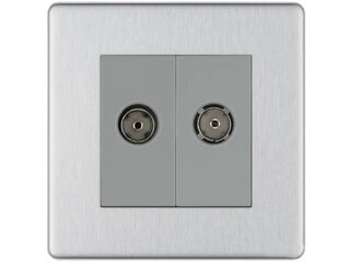 BG BRUSHED STEEL 2 GANG COAXIAL SOCKET - SCREWLESS FLATPLATE
