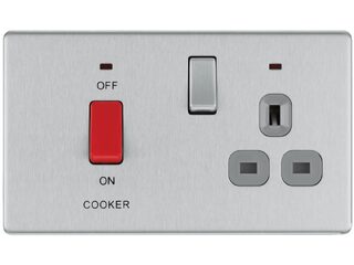 BG BRUSHED STEEL 45A COOKER CONNECTION UNIT SOCKET  SCREWLESS FLATPLAT