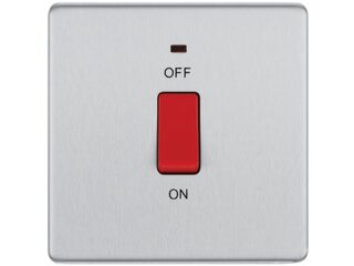 BG BRUSHED STEEL 45A DOUBLE POLE SWITCH SCREWLESS FLATPLATE