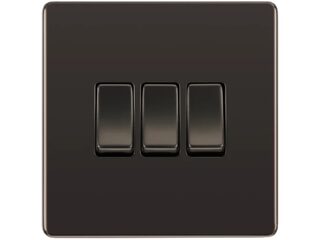BG FBN43-01 10AX 3GANG 2WAY PLATE SWITCH SCREWLESS FLATPLATE BLK NICKL