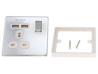 BG FPC21UW SCREWLESS F/P - POL CHROME 13A 1 GANG SWITCHED SOCKET + U
