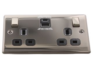 NEXUS NBN22UAC30B-01 METAL BLK NIKL DBLE SWITCH 13A POWER SOCKET USB C
