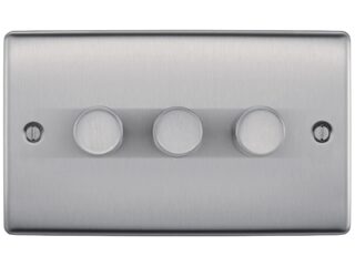 BG NBS83-01 BRUSHED STEEL 3 GANG 2 WAY INTL DIM SW