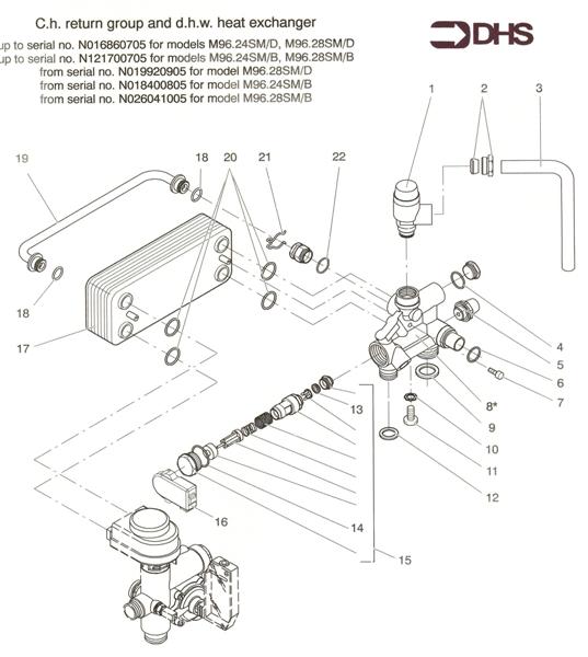 Exploded Diagram for D H W HEAT EXCHANGER ASSY 1