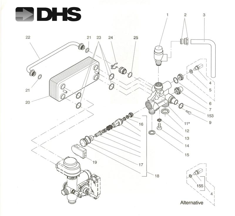 Exploded Diagram for C H RETURN ASSY & D H W HEAT E