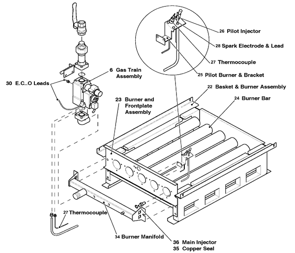Exploded Diagram for BURNER AND BASKET ASSEMBLY