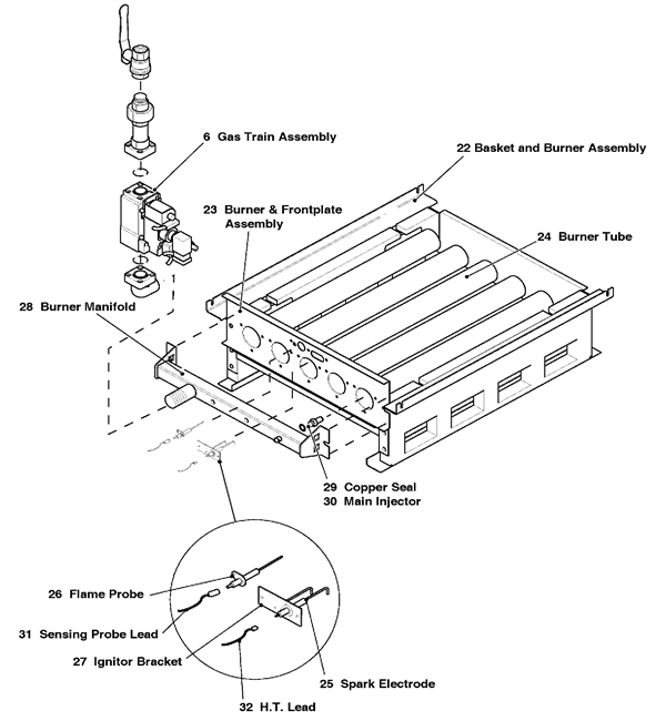 Exploded Diagram for BURNER AND BASKET ASSEMBLY