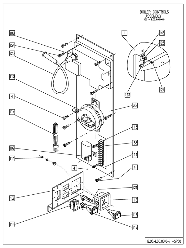 Exploded Diagram for BOILER CONTROLS ASSY