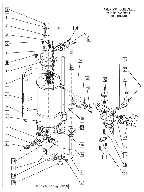 Exploded Diagram for WATER WAY, CONDENSATE AND FLUE