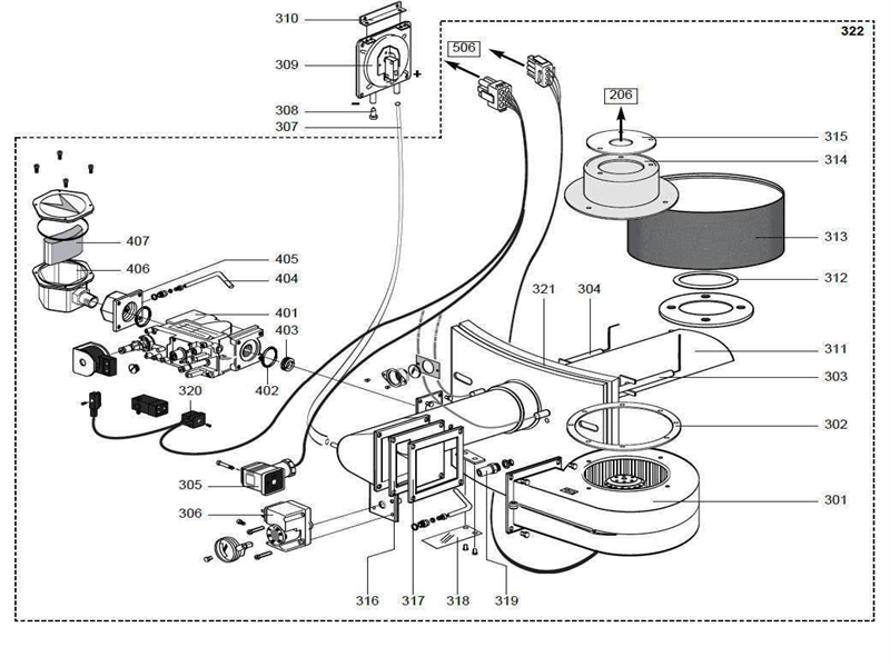 Exploded Diagram for GAS/FAN ASSEMBLY