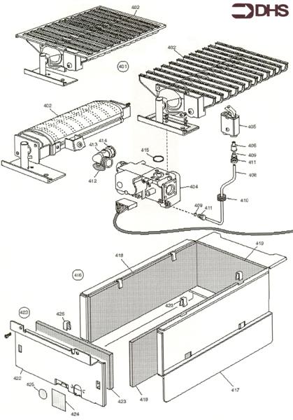 Exploded Diagram for BURNER, COMB CHAMBER AND GAS A