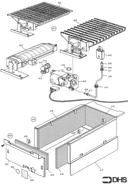 Exploded Diagram for BURNER, COMB CHAMBER AND GAS A