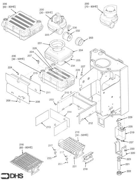Exploded Diagram for HEAT EXCH. - FLUE - BURNER