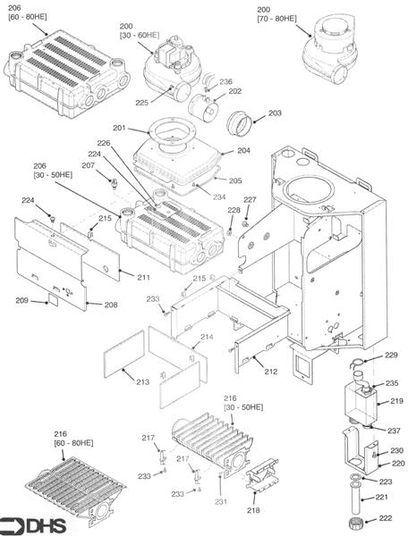 Exploded Diagram for HEAT EXCH - FLUE - BURNER