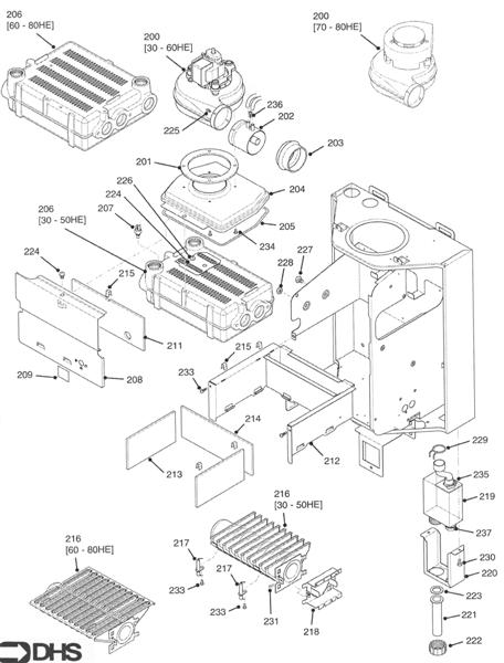 Exploded Diagram for HEAT EXCH. - FLUE - BURNER