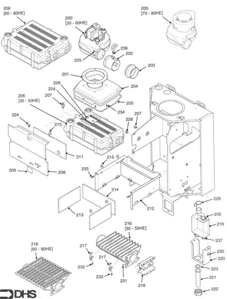 Exploded Diagram for HEAT EXCH. - FLUE - BURNER