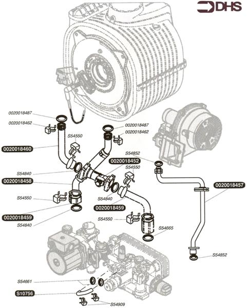 Exploded Diagram for PIPES AND HEATING FLOW SENSOR