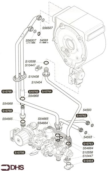 Exploded Diagram for PIPES AND HEATING FLOW SENSOR